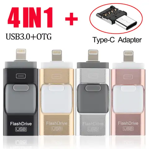 Металлический USB-флеш-накопитель 4 в 1, 128 ГБ, 64 ГБ, 32 ГБ, 16 ГБ, 8 Гб