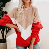 women loose oversized knitted pullover sweater 2020 new autumn o neck hit color block striped knitwear jumper female clothing