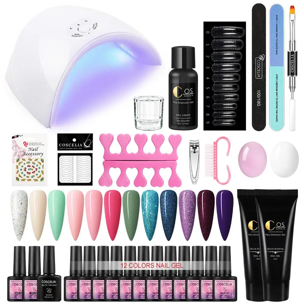 Полный маникюрный набор для ногтей Полимерного Геля Плюс Гель-лак с лампой сушки