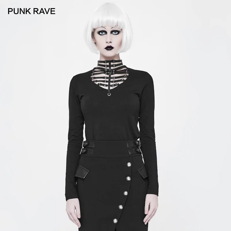 Женская футболка в стиле панк Стильная хлопковая на молнии с вырезами и вырезом
