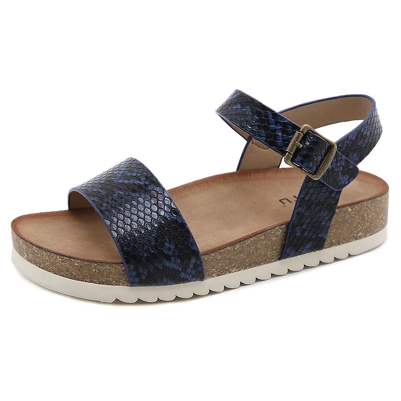 

Fashion Womens Shoes 2022 Large Size Snakeskin Anti-Skid Female Sandal Luxury Big Comfort Low New Girls Beach Fabric Slipper Hoo