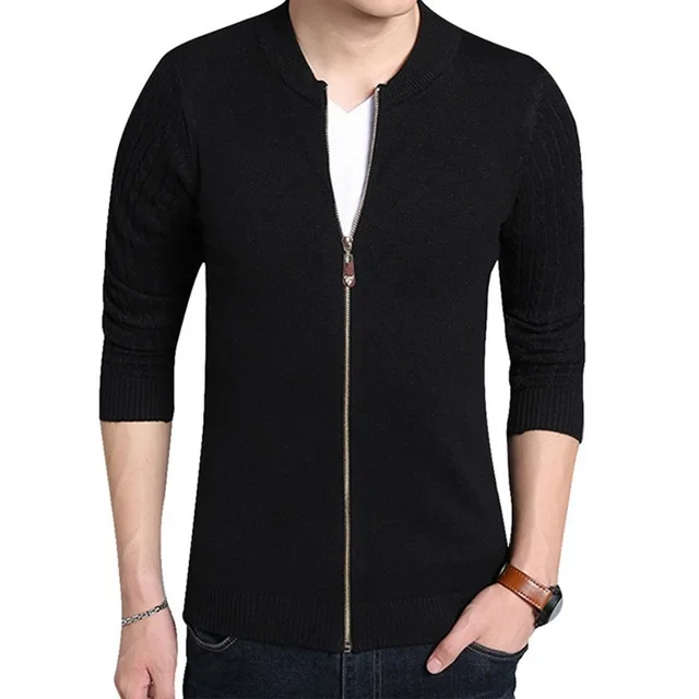 Black Men's Zipper Open Front Cardigan Sweater Jacket Style Sweaters Knitwear Warm Sweatercoat Cardigans Men Clothing J660 - Цвет: Black