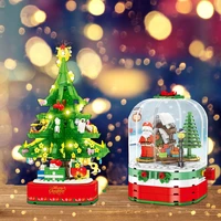 christmas series rotating led shining music box building blocks friends tree home brick toy for children holiday gift home decor