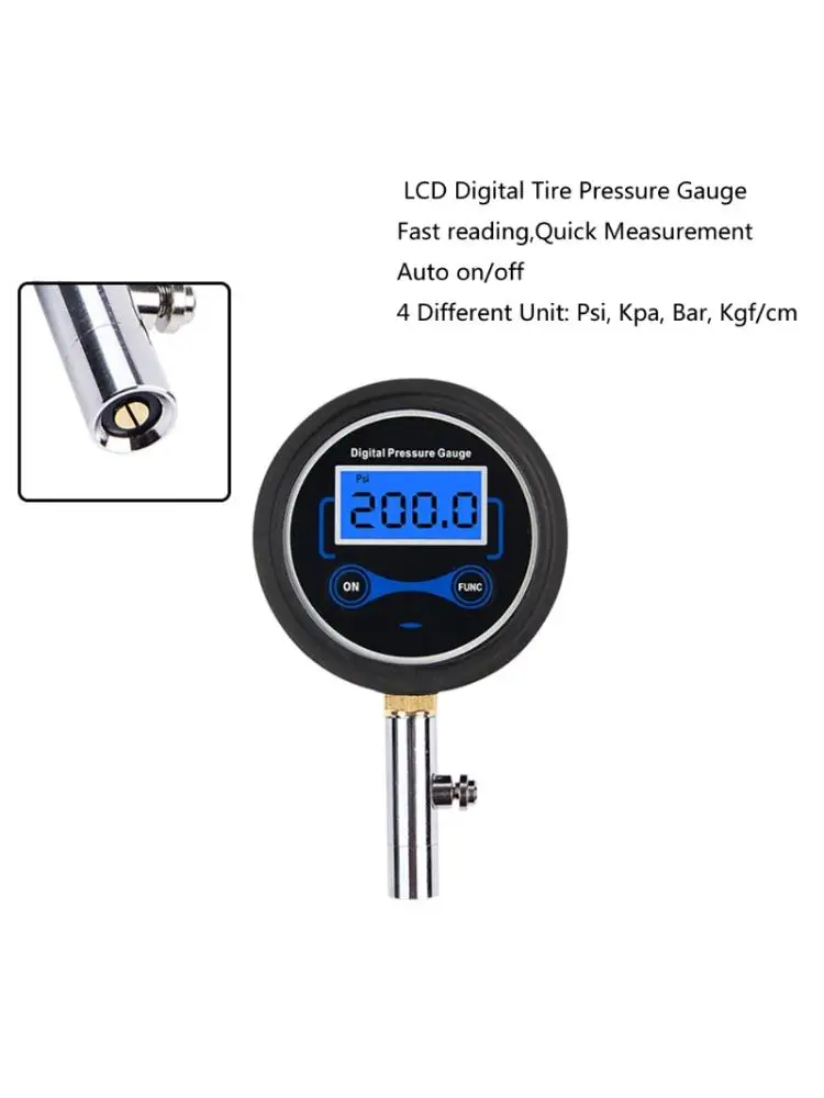 

Car Truck Bike Air Tire Inflator with Digital Pressure Gauge 200PSI LCD Display Pressure Gauge Meter Vehicle Tester Monitoring