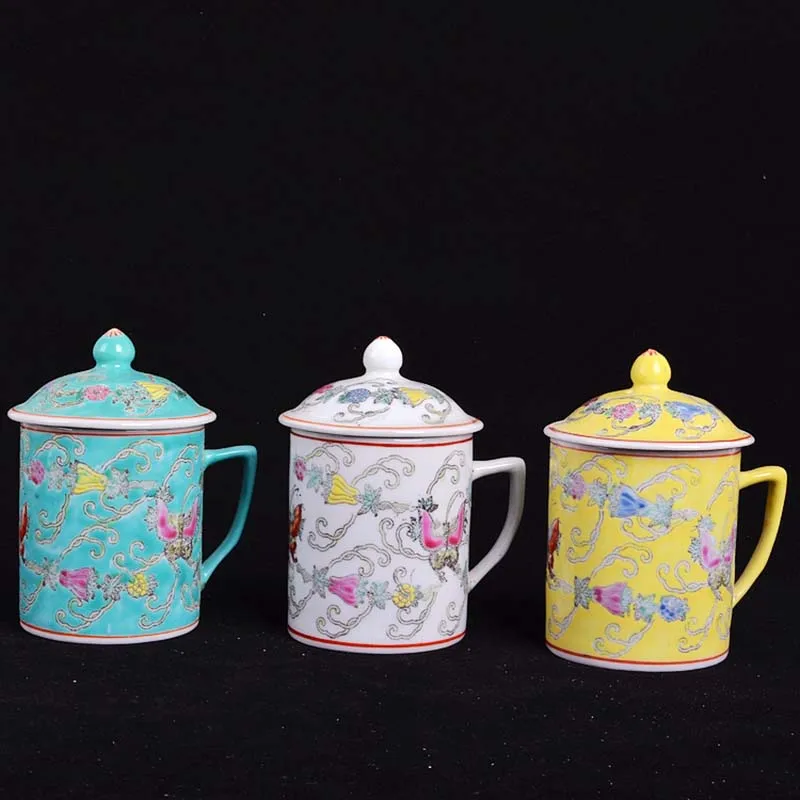 Зеленый 70S рельеф Чай чашки Восточной Азии дизайн кружка Винтаж Стиль Керамика