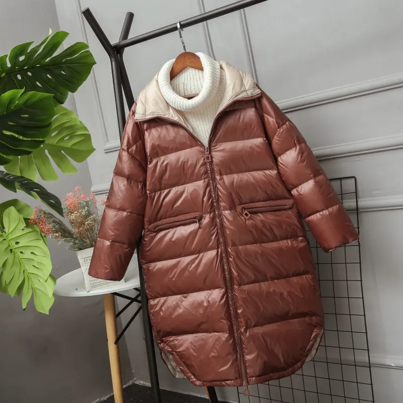 coffee Down jacket Fionto пуховая куртка женская новая зимняя ультра легкий Белая куртка с утиным пухом Для женщин зауженная куртка на пуху длинная парка женские теплые парки - Цвет: coffee Down jacket