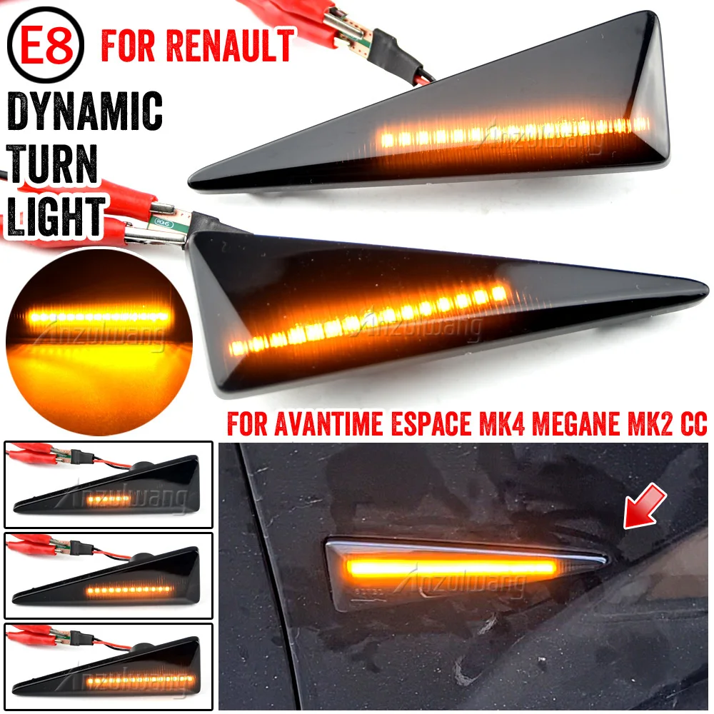 

2Pcs Dynamic Amber LED Side Marker Turn Signal Light For Renault Avantime Espace IV Megane 2 Scenic 2 Vel Satis 02-09 Wind 10-13