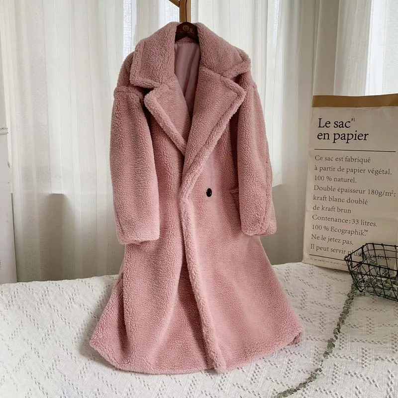 peach teddy coat Зимнее утолщенное теплое пальто из искусственного меха, женское модное базовое пальто из овечьей шерсти большого размера, уличное пушистое длинное пальто - Цвет: peach teddy coat
