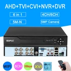 Система видеонаблюдения, H.265 + XMeye, 8 каналов, 5 м-n, 4 канала, 8 каналов, 6 в 1, гибридный, Wi-Fi, Onvif, NVR, TVI, CVI, AHD, DVR