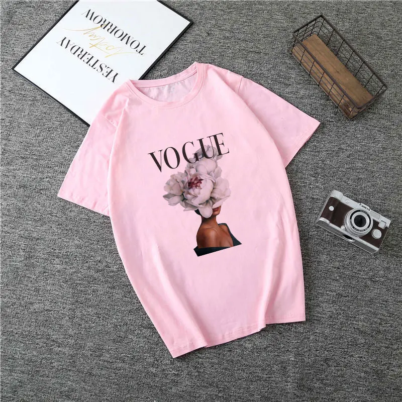 Poleras Mujer De Moda летняя футболка Женская Vogue с буквенным принтом Vogue Harajuku футболка плюс размер панк Футболка Camiseta Mujer - Цвет: 1864-Pink