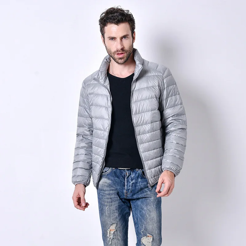 Mens Autumn Winter Coats Light Thin Style Stand Collar 2019 Fashion Male Fall Basic Jackets Warm Duck Down Filler Solid Striped | Мужская
