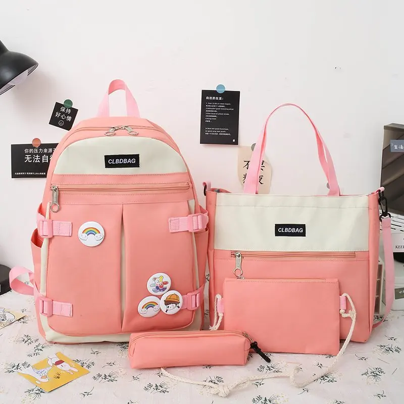 

4pcs New School Bags Canvas Women Backpack Casual Classical Should Bag Student For Teenage Girls Shoulder Bag Rucksacks Fashion