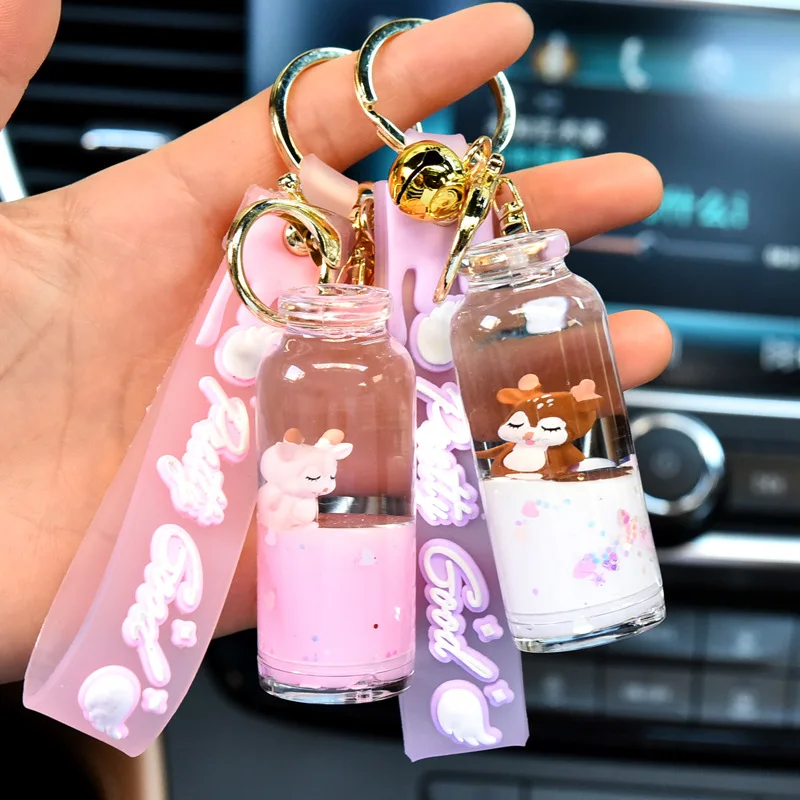 

Floating Liquid Sika Deer Keyring Glitter Quicksand Animal Keychain Car Bag Pendant Trinket Women Girl Gift Key Fob Jewelry