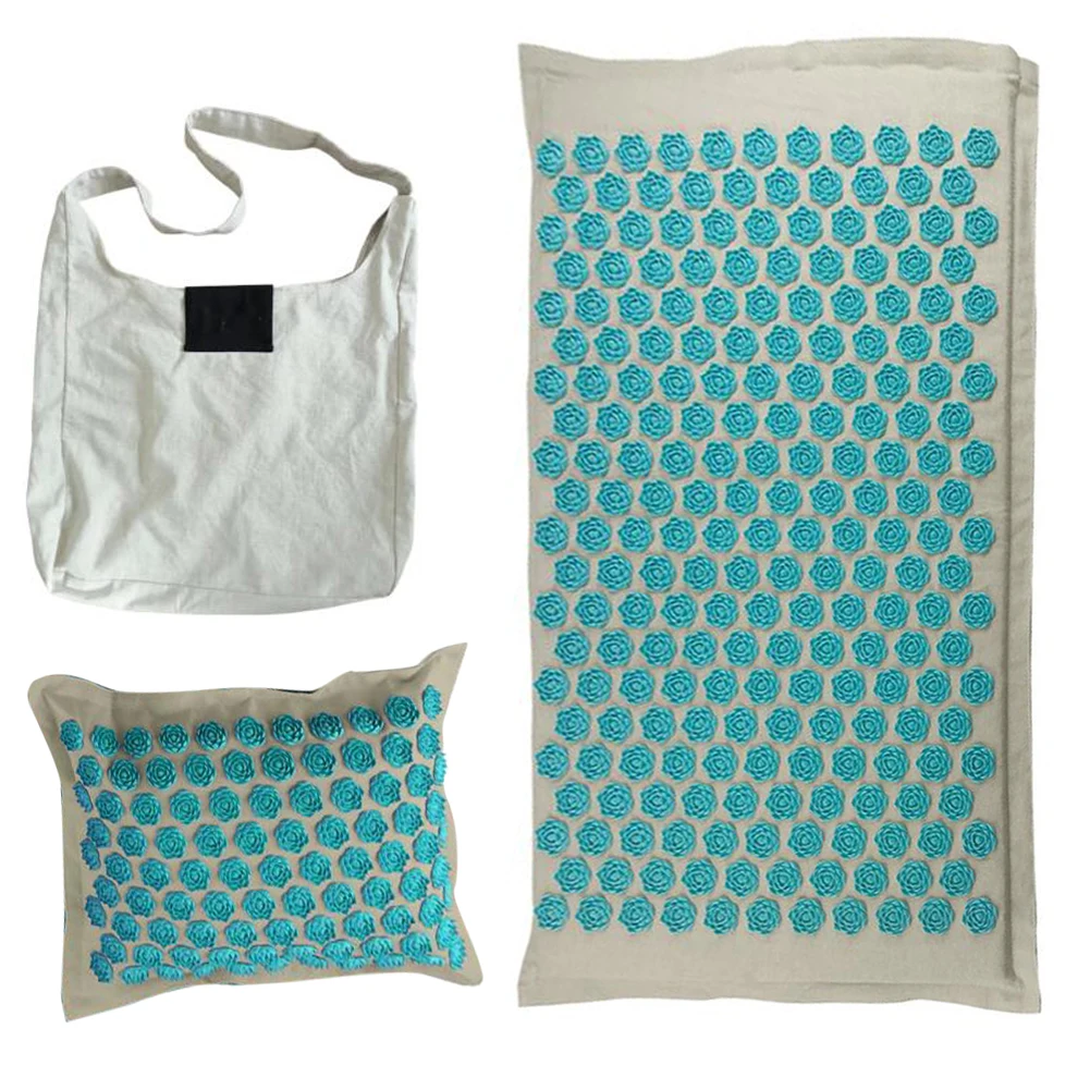 

Nature Linen CoconutPalm Massage Yoga Mat sport Pillow Mat with Bag Lotus Spike Acupressure Mat Cushion Massage Cushion Set