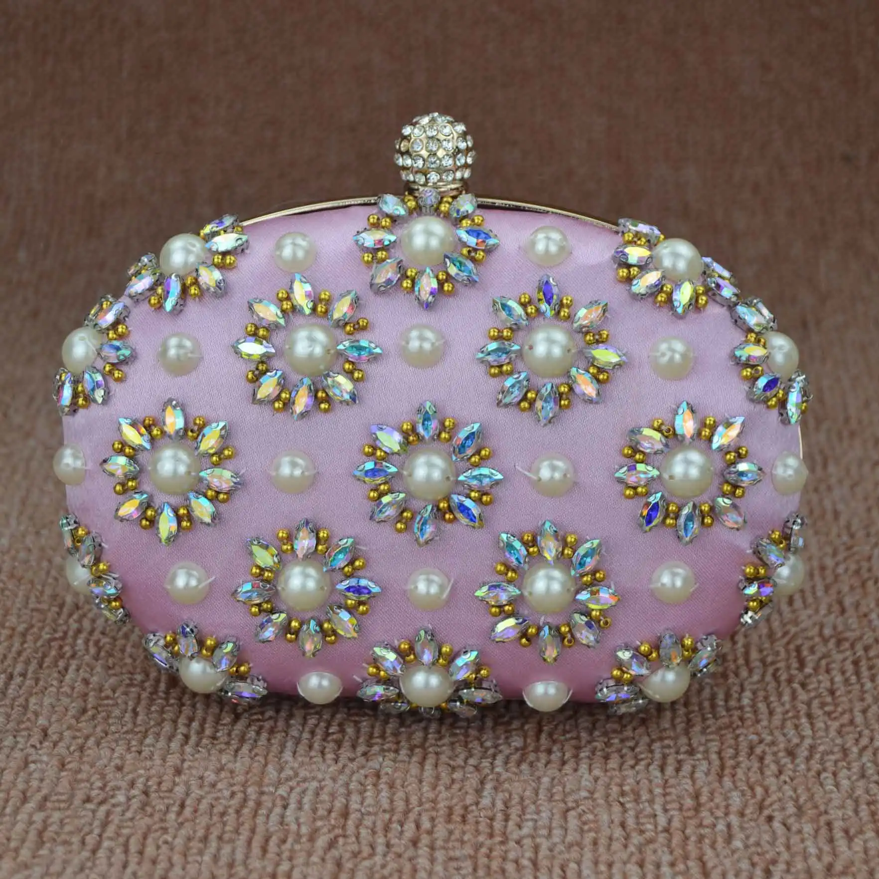 Черная сумка из бисера Женская свадебная сумочка клатч розовые стразы Роскошная