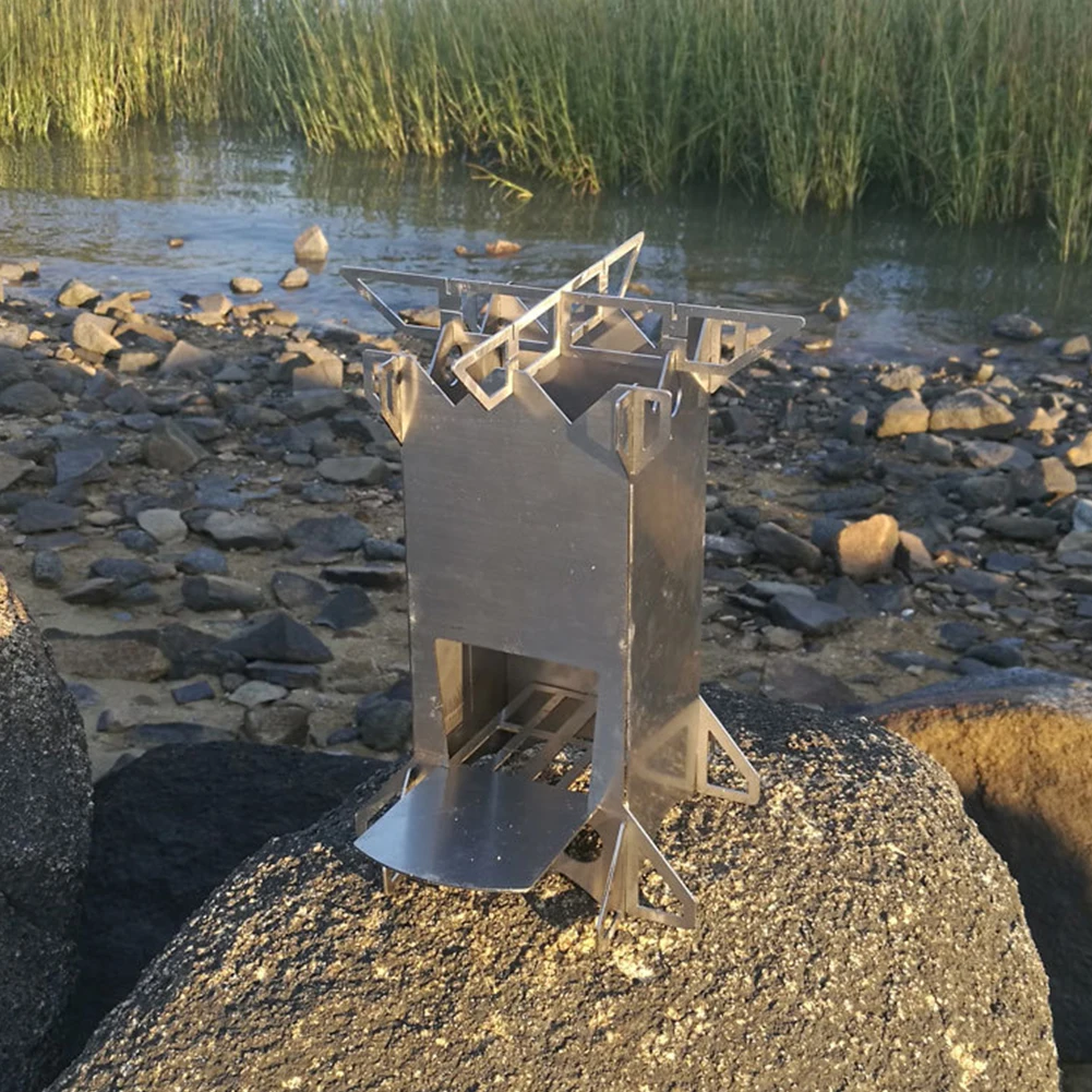 Portable Stainless Steel Folding Wood Stove Collapsible Burning Rocket for Outdoor Camping Hiking Picnic Cooking | Спорт и