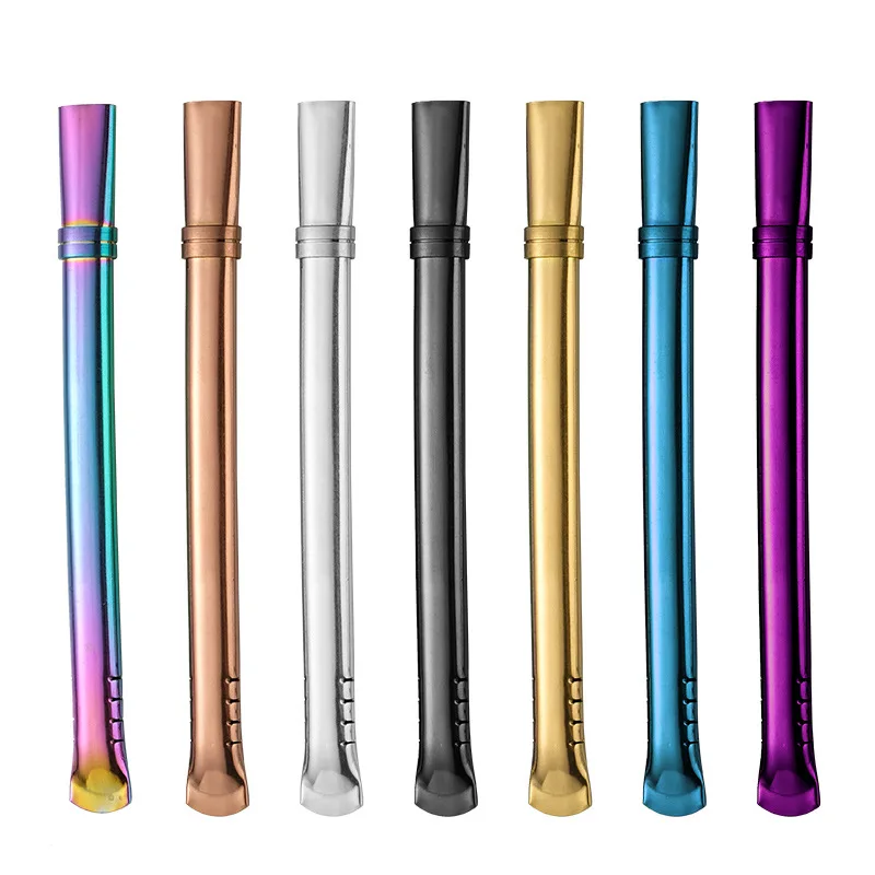 

304 Stainless Steel Straw with Filter Reusable Mate Tea Gourd Set Straw with Cleaning Brush Metal Drinking Straws for Flower Tea