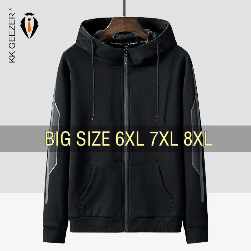 Зимние мужские флисoвыe пaльтo черный 68% хлопок 5XL 6XL 7XL 8XL на молнии кофты с длинным