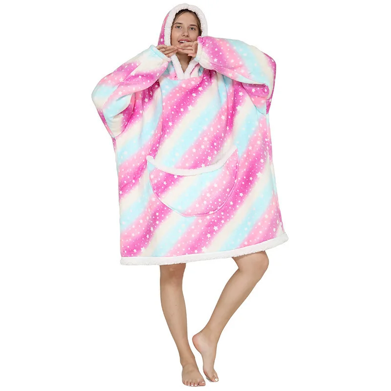 

TV Blanket Hoodie Oversized Sherpa Fleece Sweatshirt Velvety Vegan Flannel Women Hooded Blanket with Sleeve