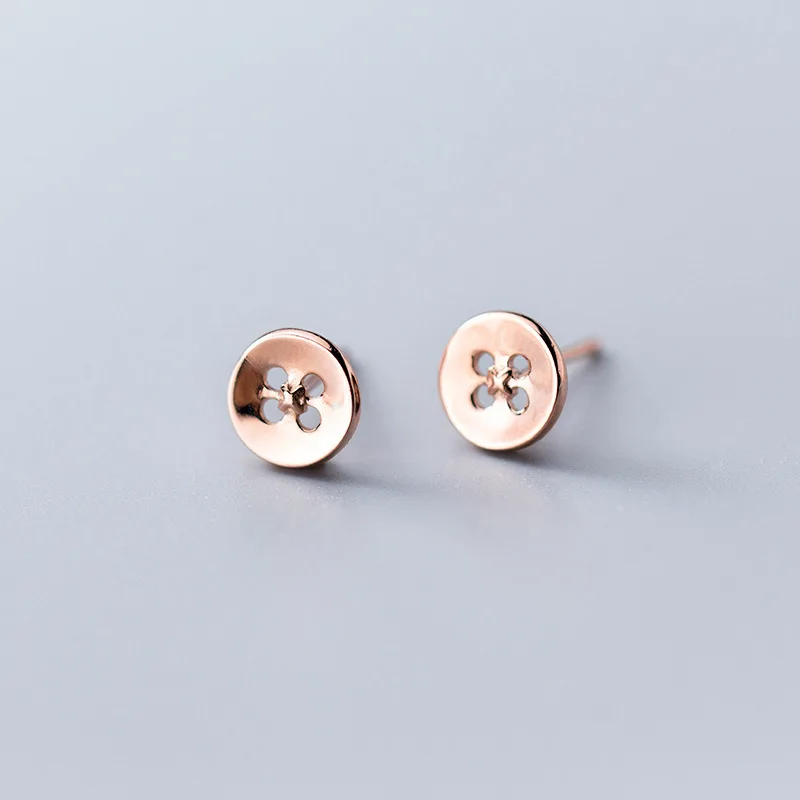 Rose Gold Trustdavis, Настоящее серебро 925 пробы, милые глянцевые маленькие пуговицы, серьги-гвоздики для женщин, свадебные ювелирные изделия, подарок DS1938 - Окраска металла: Rose Gold