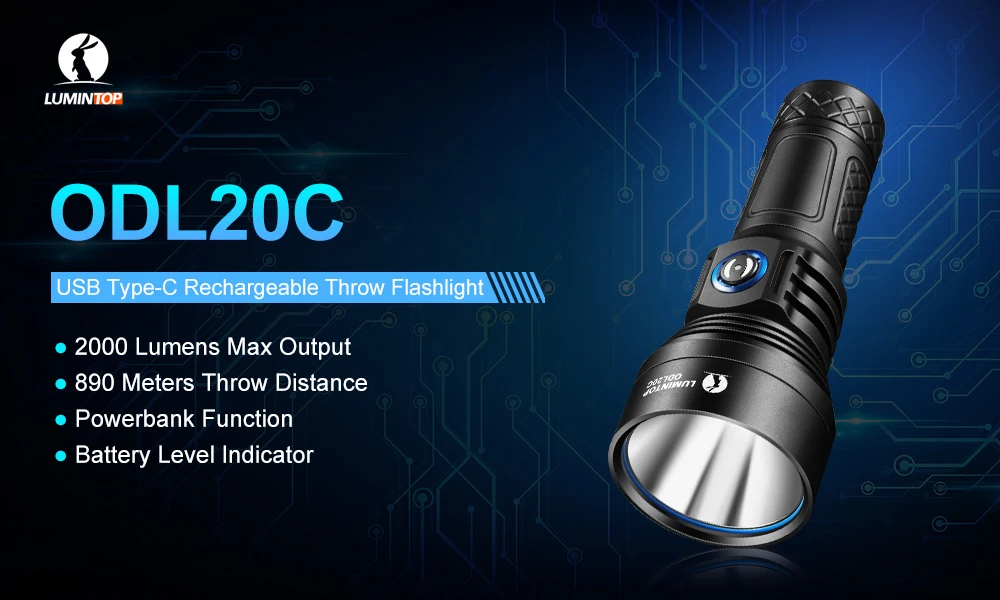 Люминесцентный супер яркий поисковый фонарик ODL20C Max Beam Distancse 860 метров usb type-C Quick Charge+ 26650 аккумулятор