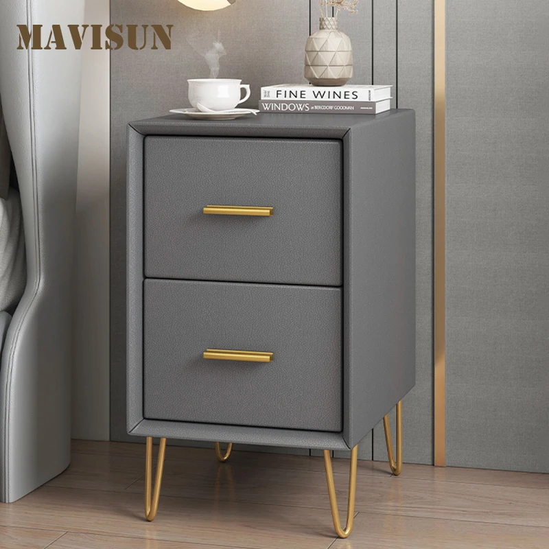 

Bedroom 30cm Small Leather Bedside Table Closet American Light Luxury Hot Sale 2 Drawer Locker Free Installation Side Nightstand