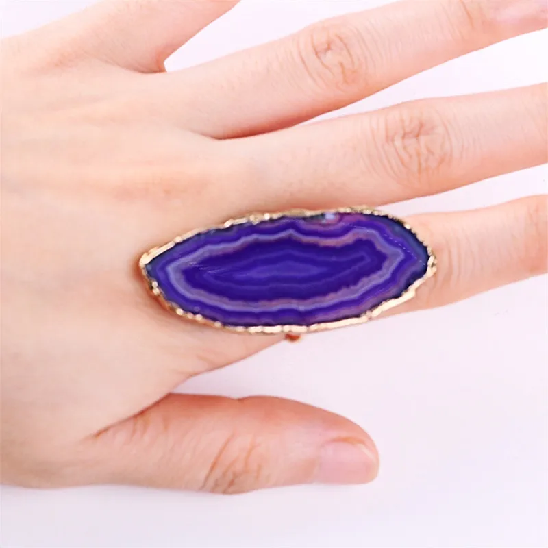 1 шт. кольцо с кулон Agates Druzy Агаты кольцо для женщин натуральный разрез кольцо с палитрой Сердолик боковое открытие Золотое кольцо для агатов аксессуары