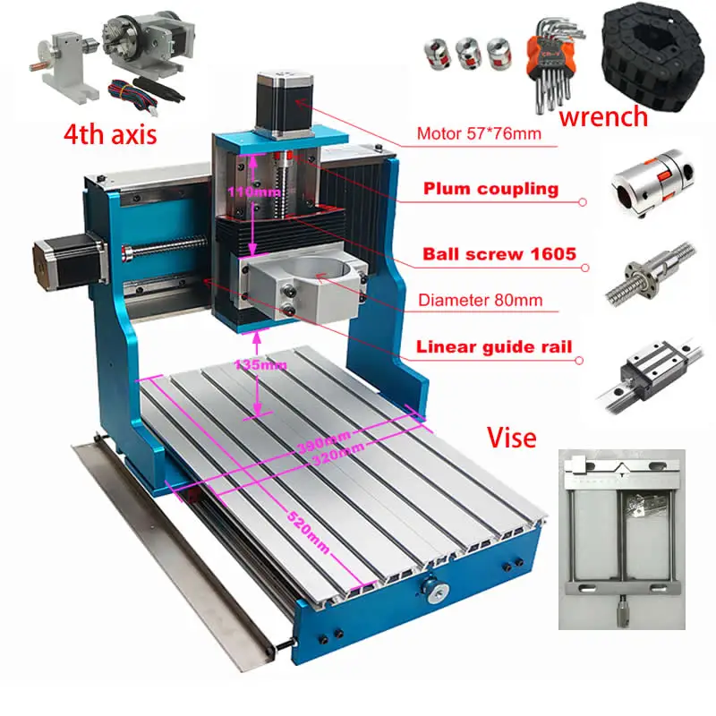 

DIY 4 axis CNC Router 3040 Metal Frame linear guideway Wood Craved Metal engraving Pcb Milling Machine with Stepper motor Nema23