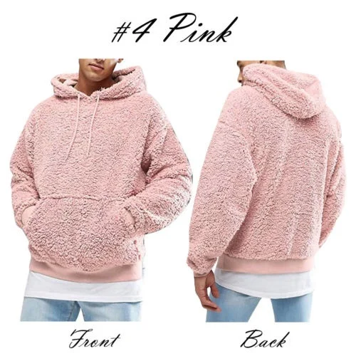 Men's Sweatshirts Winter Warm Faux Fur Teddy Bear Hoodies Long Sleeve Hooded Pullover Tops One Piece Jumper | Мужская одежда