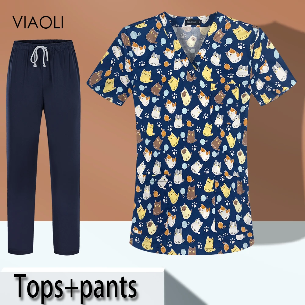 

Лабораторные тонкие скрабы с V-образным вырезом для питомцев, топ, новинка, 100% хлопок, ветеринарная унисекс форма медсестры с коротким рукав...