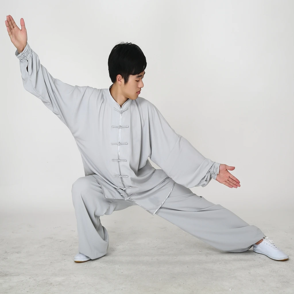 Традиционная китайская одежда 14 цветов с длинными рукавами ушу тайчи форма для кунгфу костюм униформа Тай Чи одежда для тренировок - Цвет: light gray