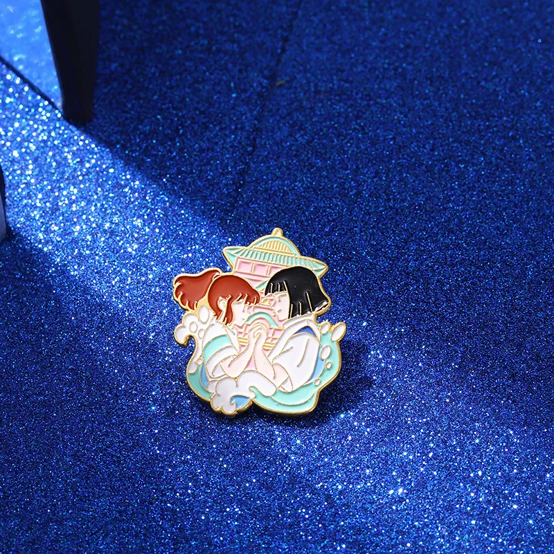 Японский аниме Унесенные призраками мальчик и девочка металлическая брошь с