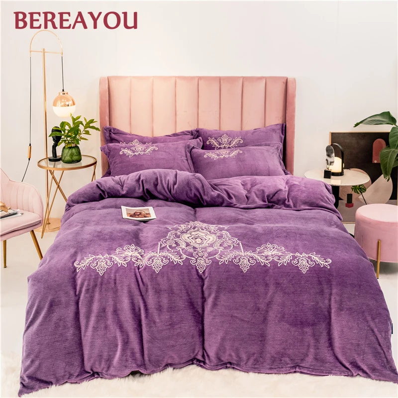 Роскошные комплекты постельного белья розовый коралловый флис зимний