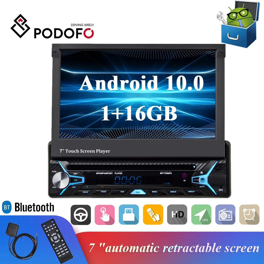 Автомагнитола Podofo 1 din 7 &quot Android стерео радио GPS навигация выдвижной сенсорный
