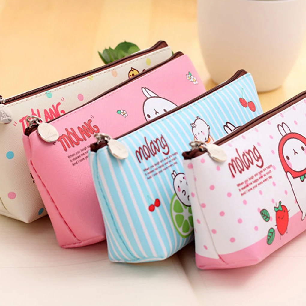 

1Pcs Cute Molang Rabbit Cartoon Animals Pencil Case PU leather Molang Rabbit Waterproof Storage Pen Bag Pencil Case Stationery