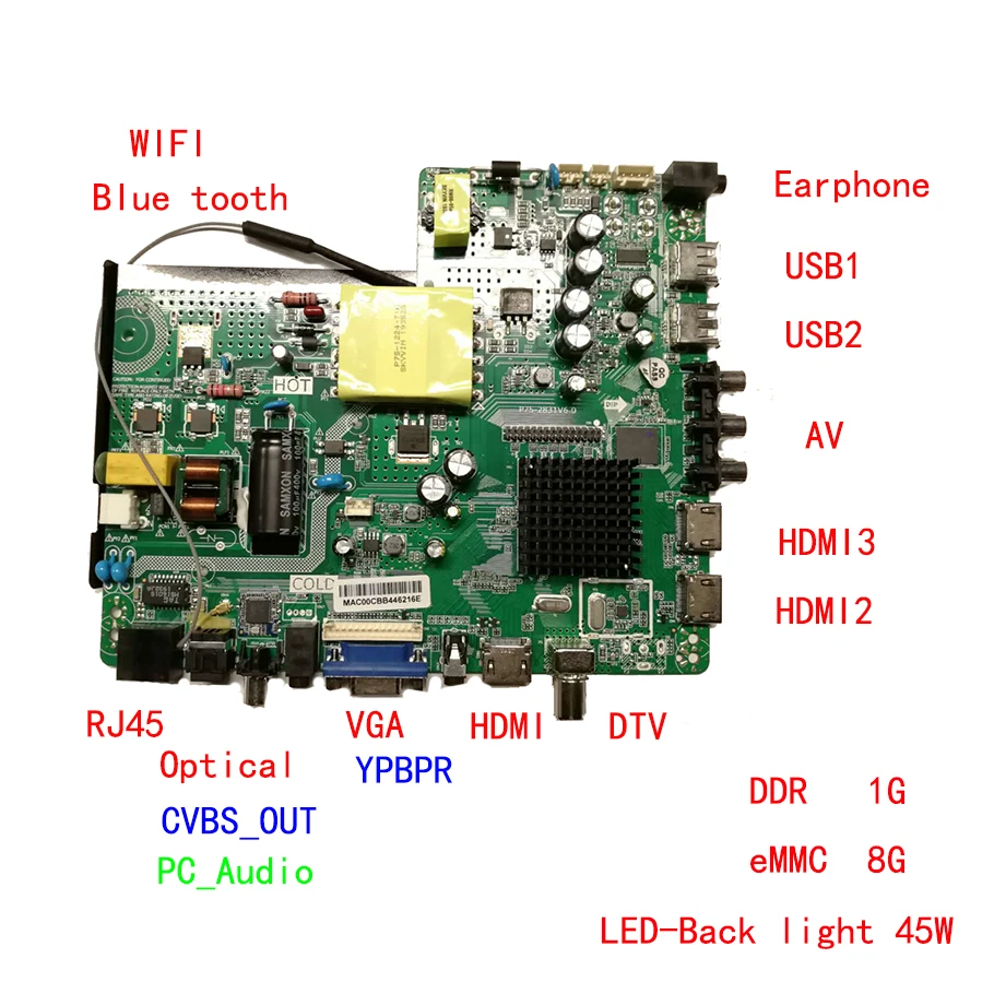 ЖК светодиодный контроллер для Android 7 1 P75-2831V6.0 универсальный беспроводной сети
