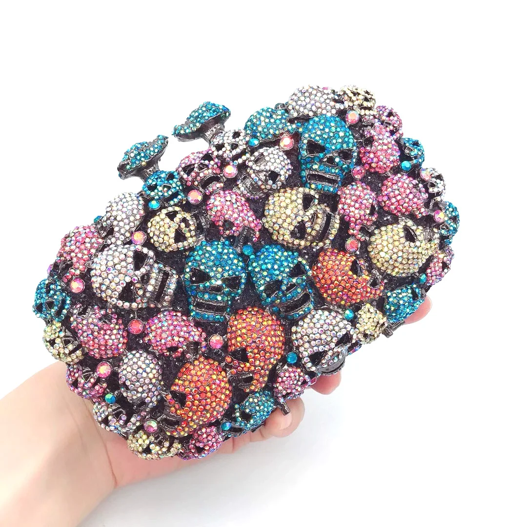 Роскошная вечерняя сумка с трехмерным красочным черепом для женщин кошелек