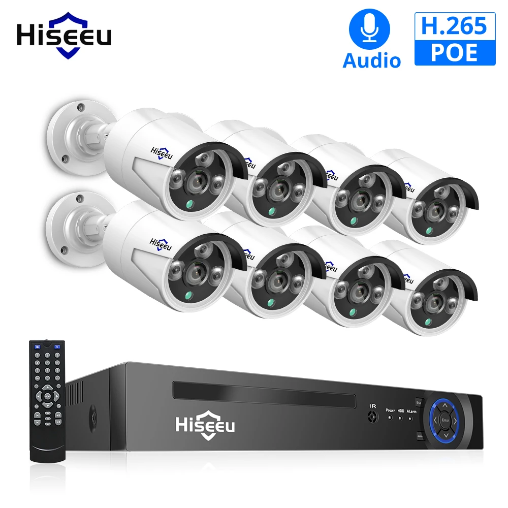 Hiseeu 8CH POE NVR комплект HD 1080P CCTV камера система 2MP уличная Водонепроницаемая ip-камера POE для домашней безопасности комплект видеонаблюдения