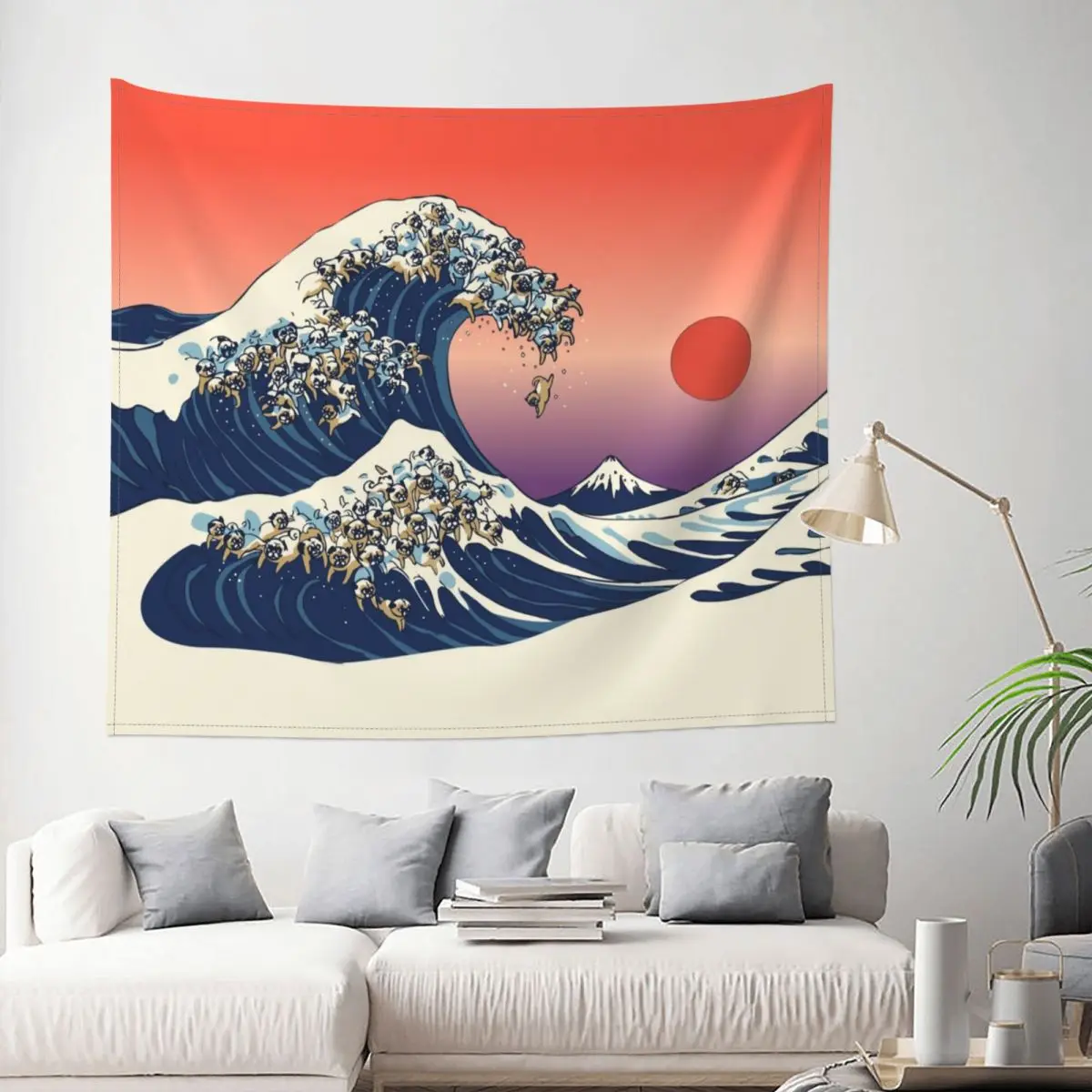 Гобелен в стиле хиппи с изображением большой волны мопса полиэстер настенный