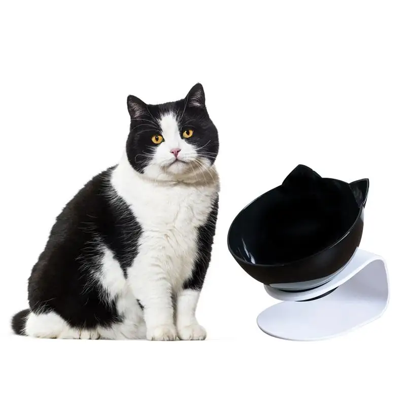 

1 Piece Pet Cat Bowls Plastic Non-Slip Cats Food Water Feeding Bowls Creative Kitten Tilted Feeder With Stand Cat Bowls Supplies
