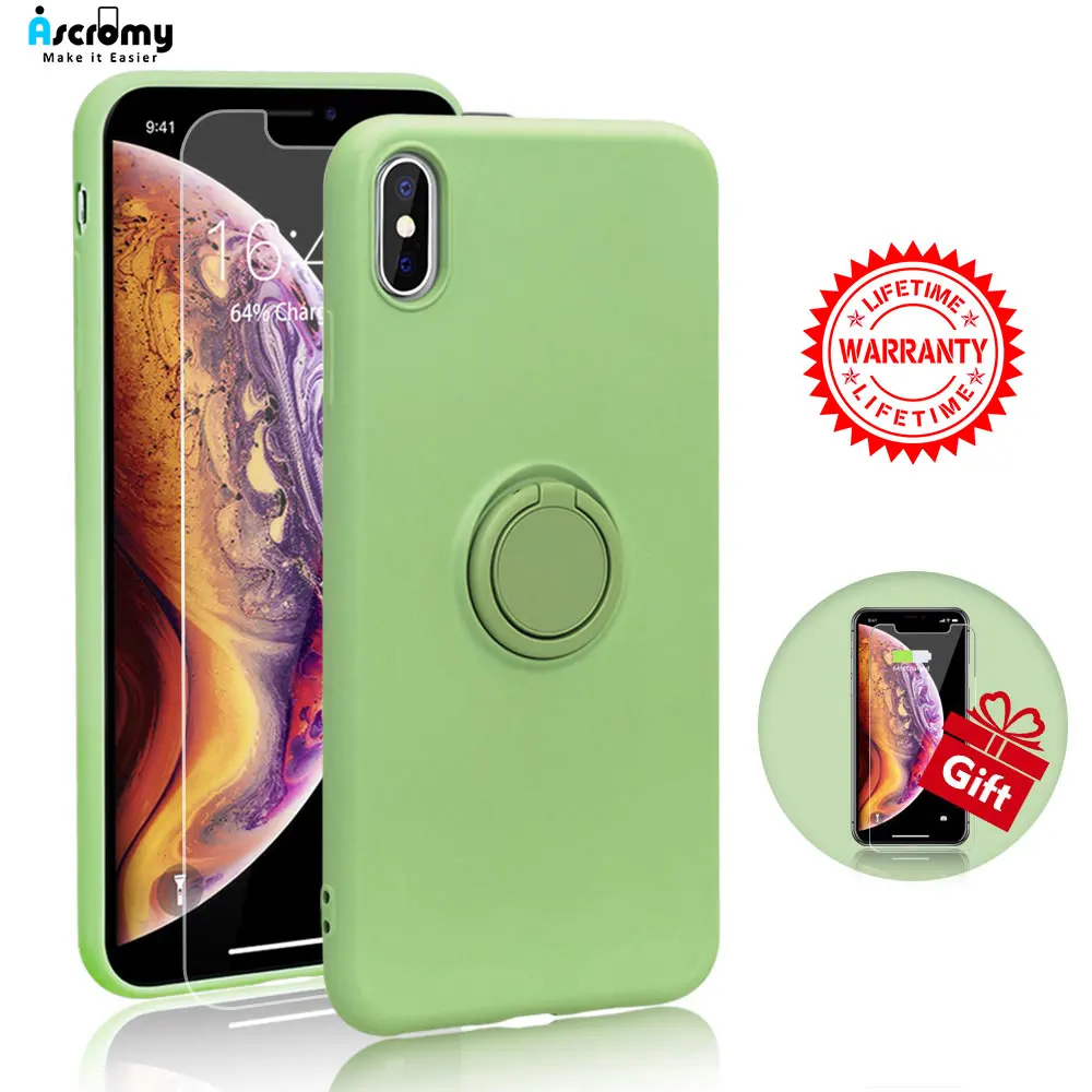 For iPhone XR Case Ring Stand Holder Tempered Glass Full Cover Protection Apple X XS Max 8 7 Plus 6 6S Accessories |
