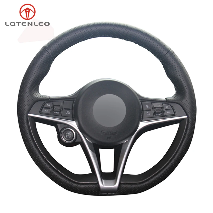 

LQTENLEO черный из натуральной кожи DIY прошитый вручную чехол рулевого колеса автомобиля для Alfa Romeo Giulia 2016 2017 2018 Stelvio 2017