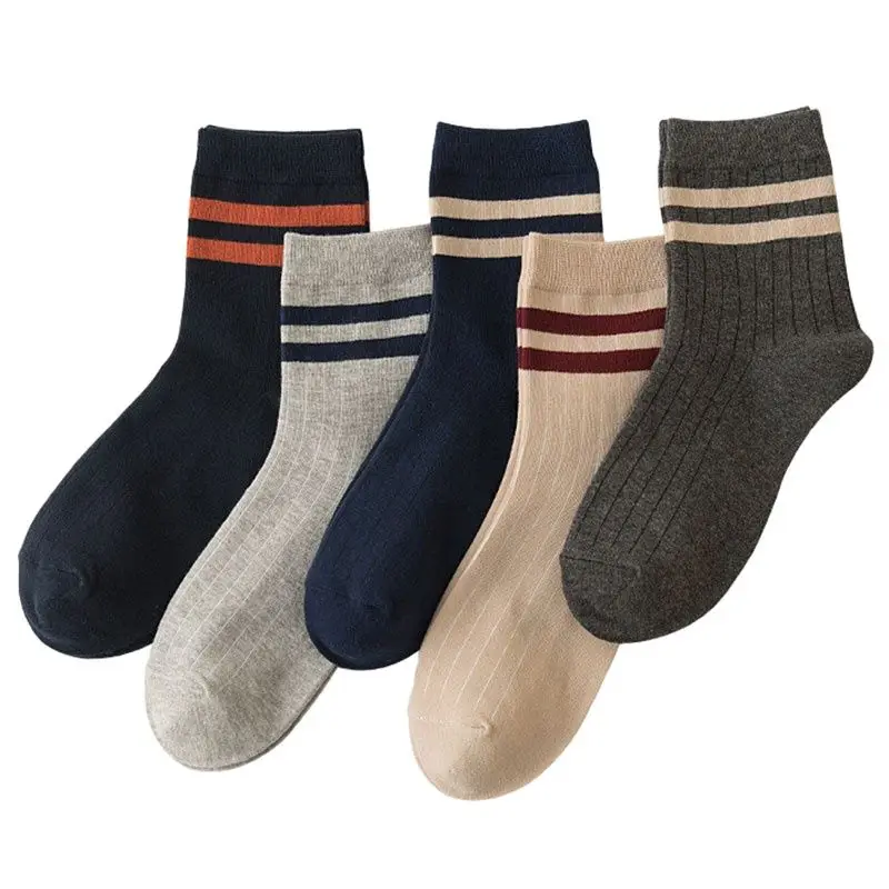 

10 Pairs/Lot Wenlyshine 5 Colors Young Boy Male Fashion Two Stripe Sox Korean Style Autumn Winter Happy Socks Gifts for Men