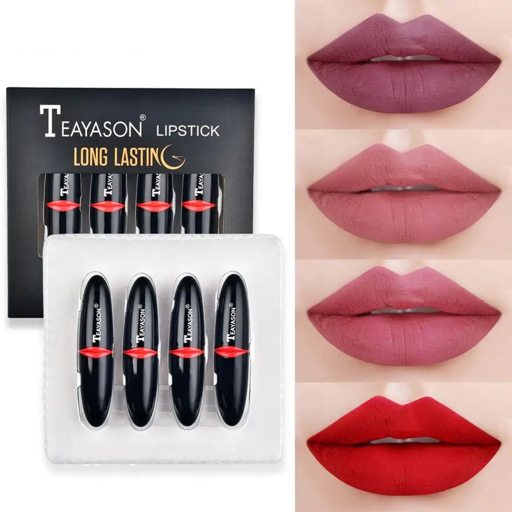 01 4 шт Lipstic набор для губ, стойкие водостойкие антипригарные чашки, цветные Шелковистые матовые губные помады - Цвет: 01