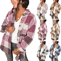 2021 autumn vintage plaid shirt womens coat button pocket long sleeve jacket street fashion single row button lapel loose coat