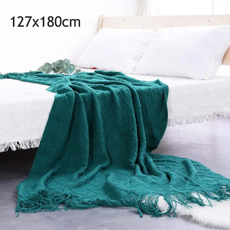 dark green 120x200 см искусственная шерсть мягкий плед вязаный плед с кисточкой для кровати диван Элегантный легкий уютный - Цвет: dark green