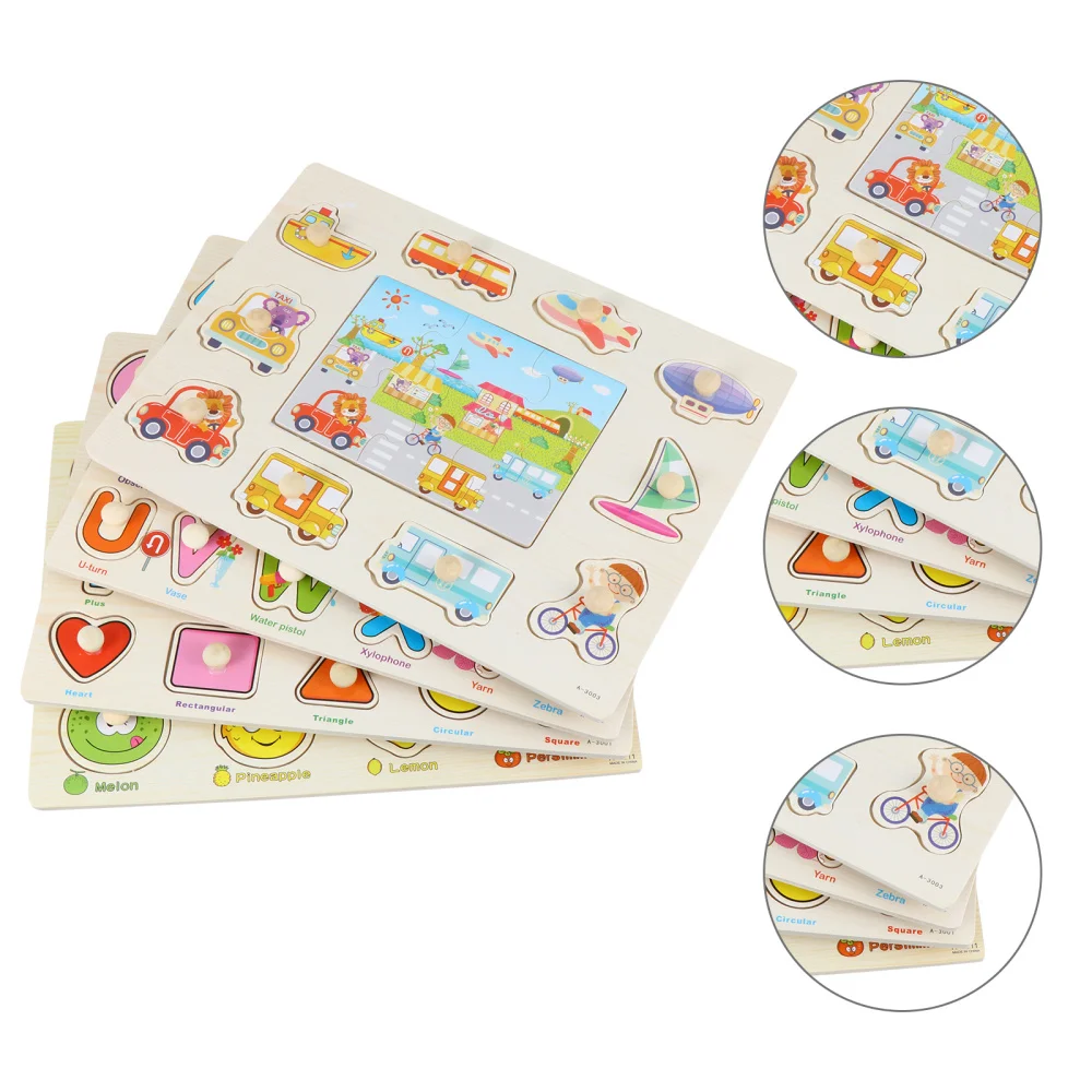 

4 Sets of Wooden Puzzle Children Jigsaw Educational Plaything Blocks