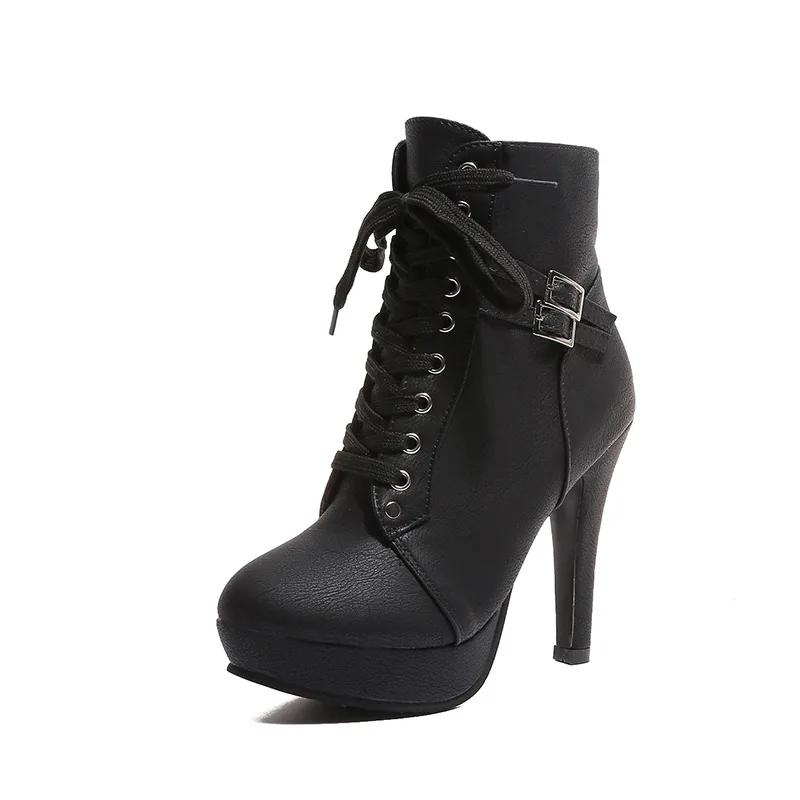 

Plus Size Ankle Boots Women Platform High Heels Female Lace Up Women's Shoes Buckle Woman Short Boot Ladies Footwear 968