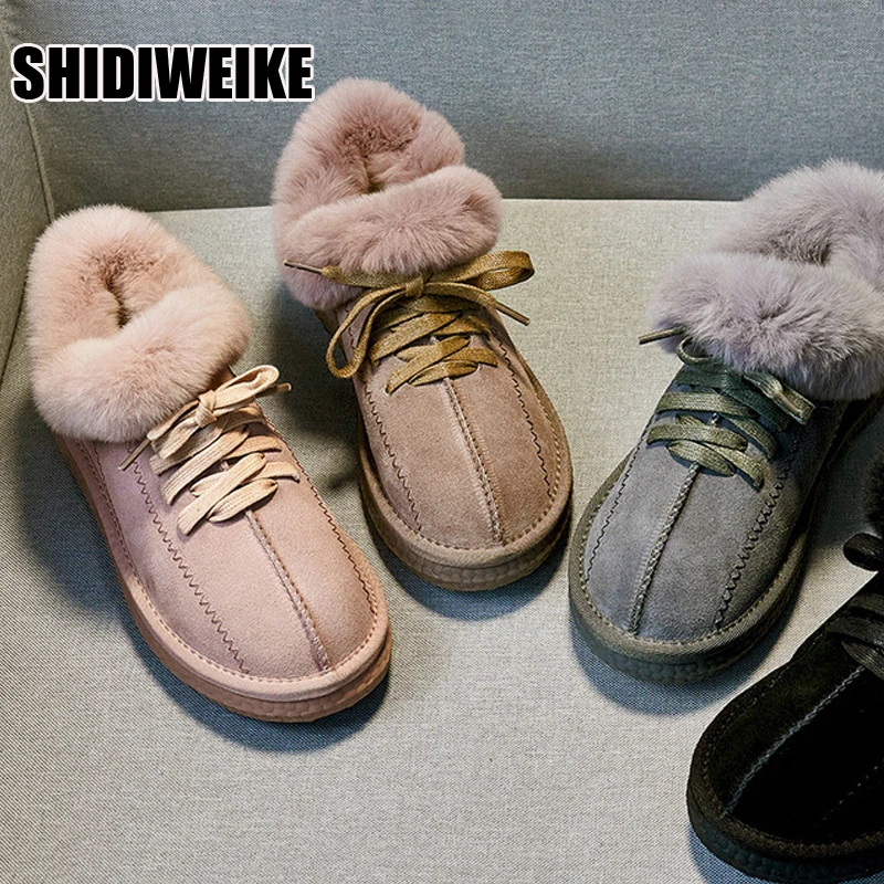 

Winter New Female Snow Boots Non-slip Student Plus Velvet Warm Cotton Shoes Flat Lace up Women's Boots Size 35-40 vc1997