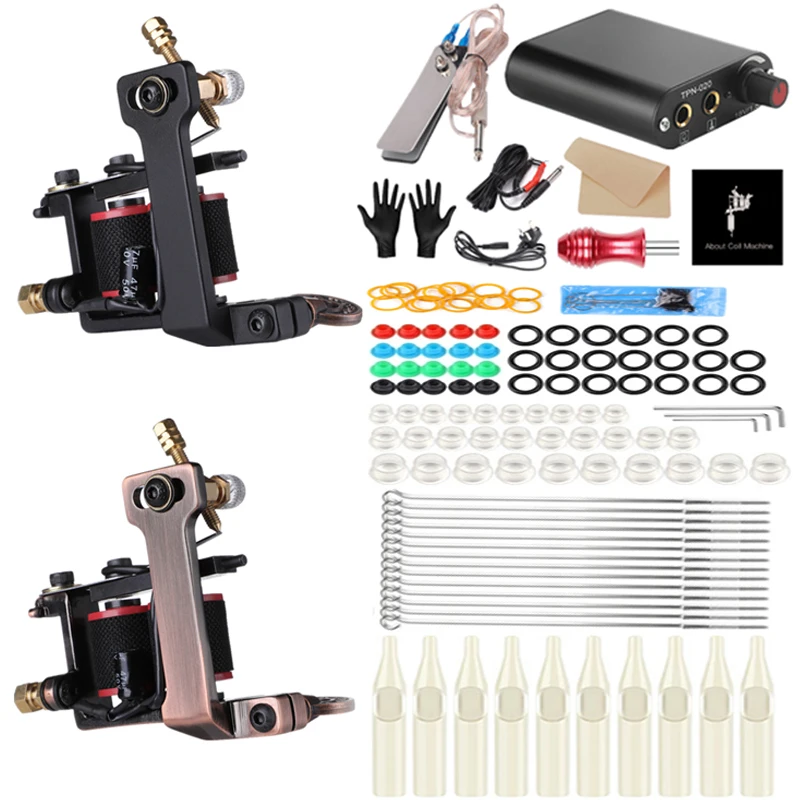 

2 Coil Tattoo Machine Set Complete Tattoo Kit Tattoo Power Supply Needles Premanent Makeup Machine Tattoo Set for Tattoo Starter